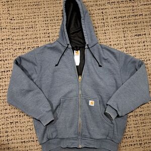 Vintage Carhartt Hoodie Jacket Size Large Gray J149 CHH Full Zip Thermal Lined